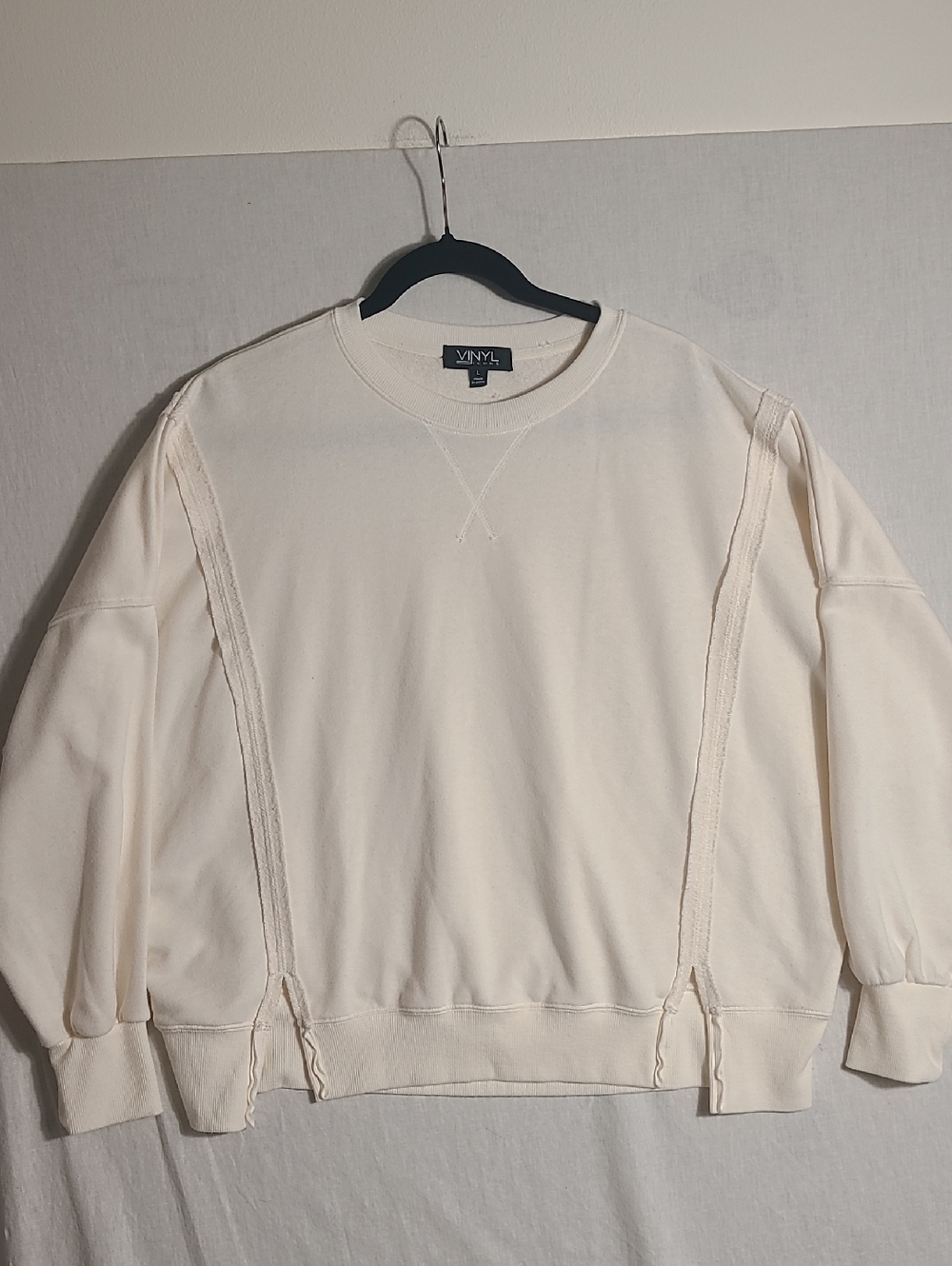 Vinyl Icons Cream Oversized Crewneck Sweatshirt With Raw Edge Details Size L